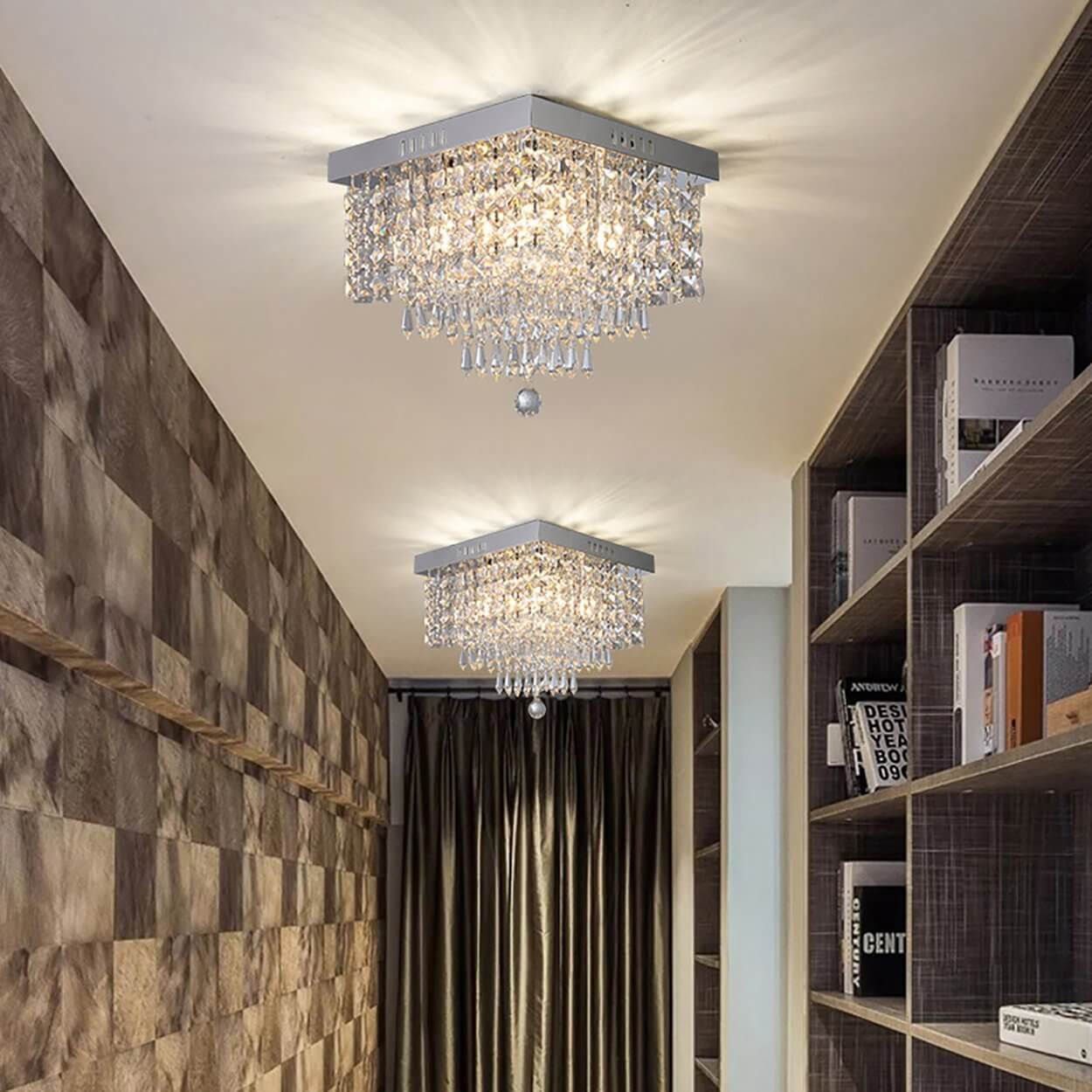 Modern-Chrome-Square-Hallway-Crystal-Chandeler-Flush-Mount