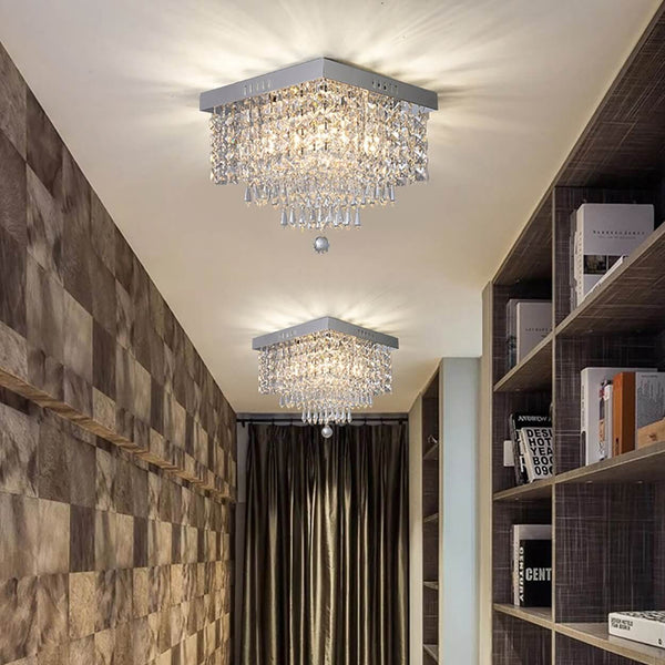 Modern-Chrome-Square-Hallway-Crystal-Chandeler-Flush-Mount