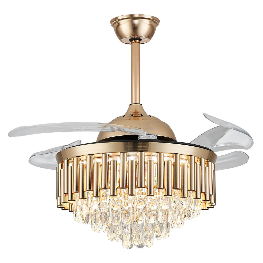 Top-Rated K9 Crystal Round Gold Retractable Fandelier