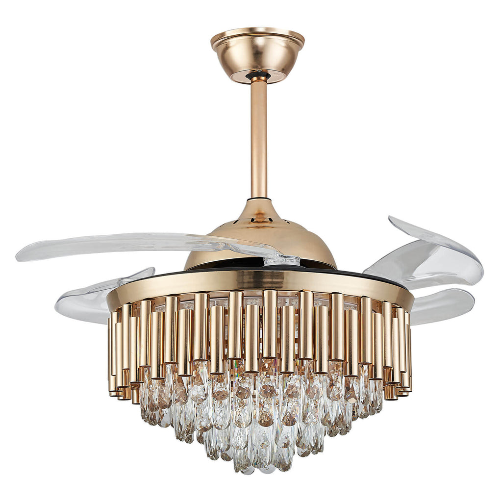 Top-Rated K9 Crystal Round Gold Retractable Fandelier