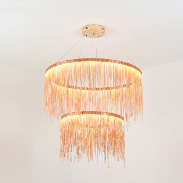 Modern-Chrome-Metal-Frame-Tassel-Two-Ring-Chandelier