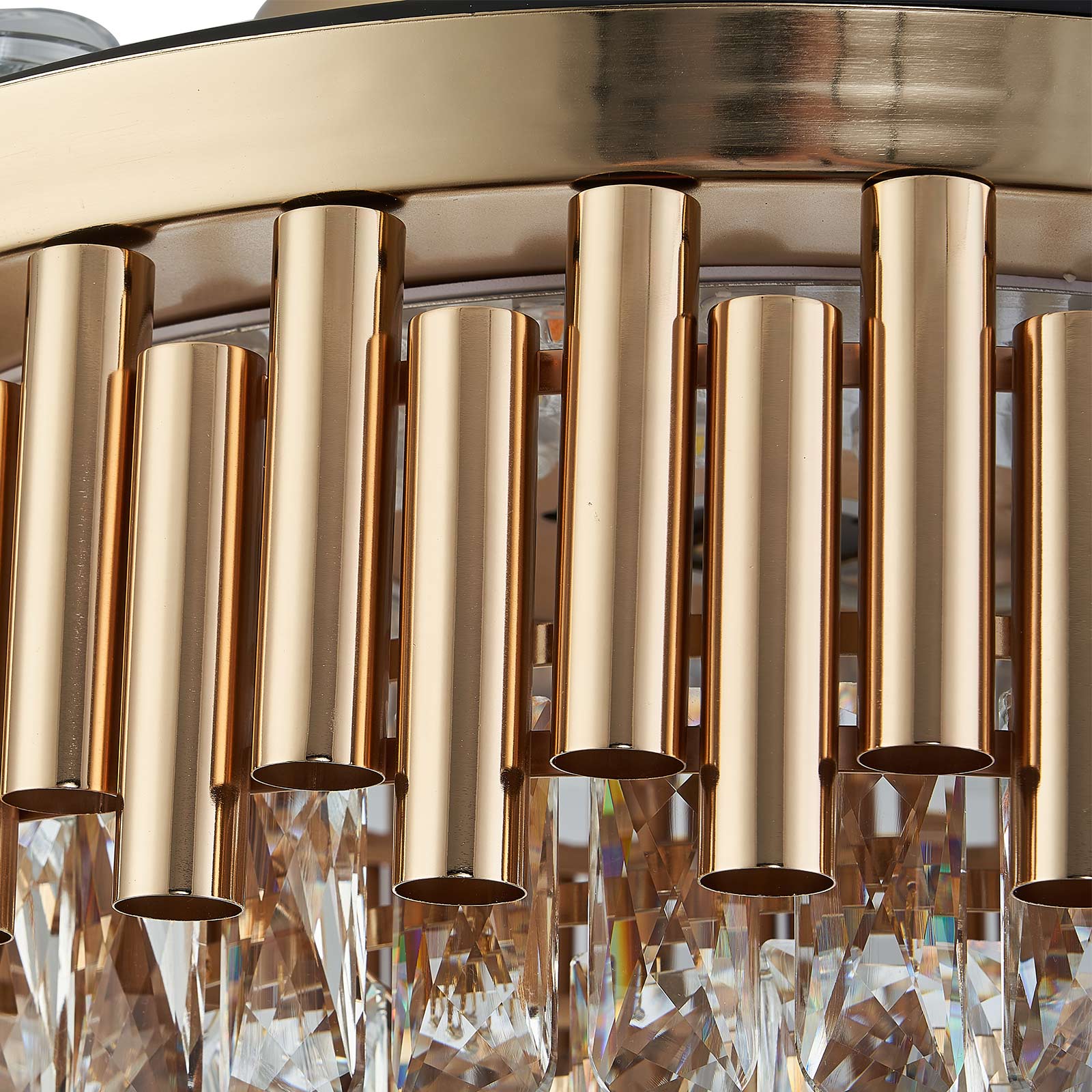 Top-Rated K9 Crystal Round Gold Retractable Fandelier