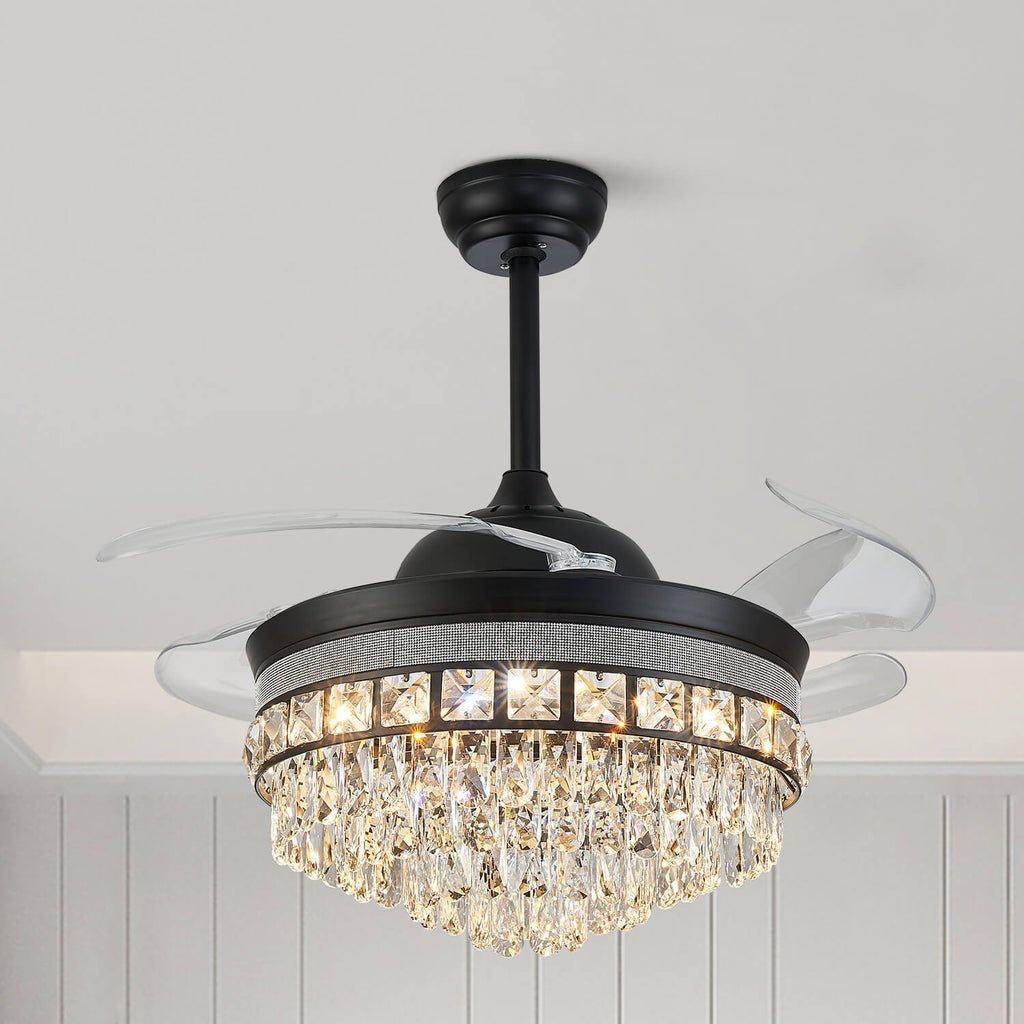 Top Rated Black Retractable Crystal Ceiling Fan Chandelier