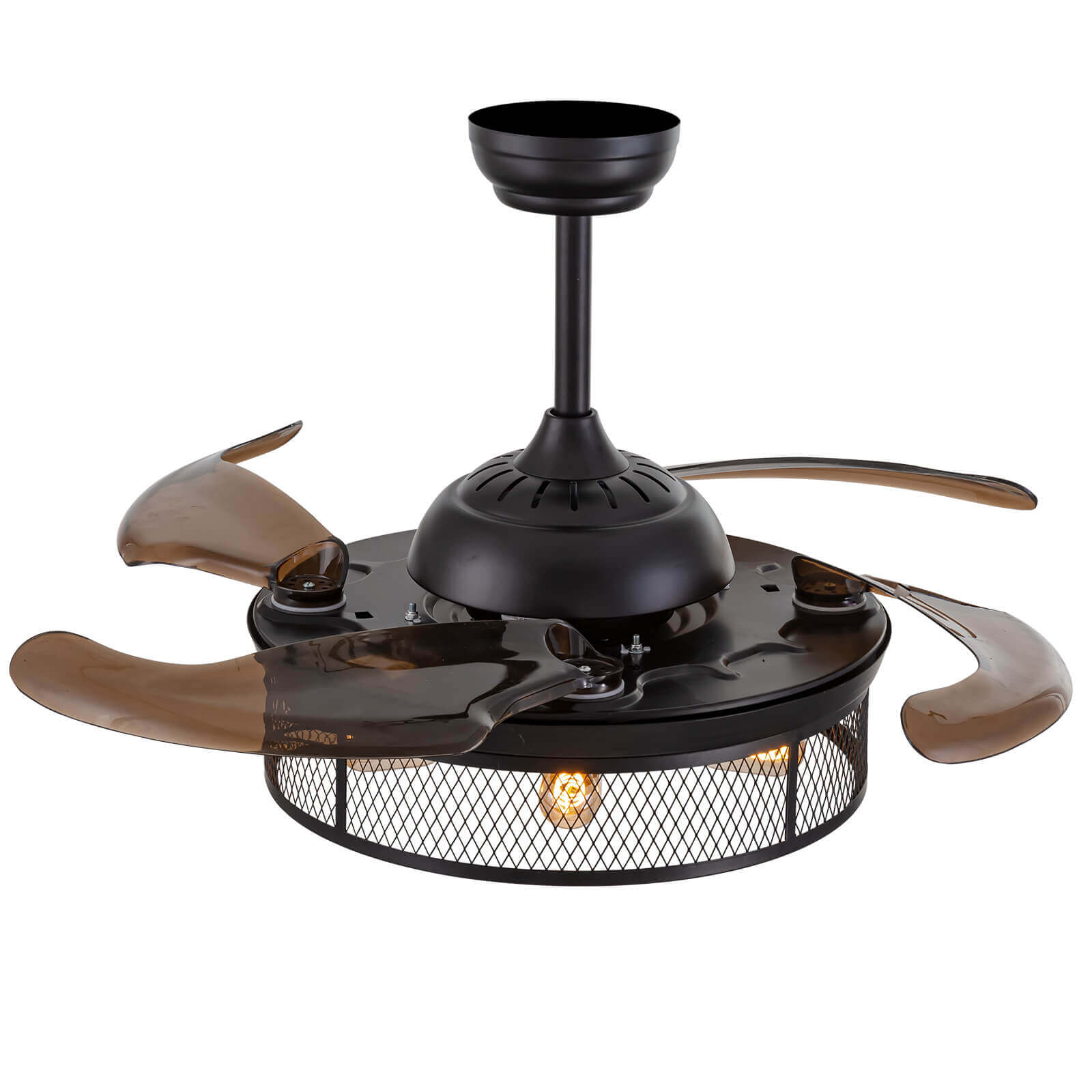 Industrial Black Caged Retractable Fandelier