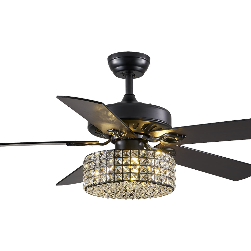 MOOONI-Ceiling-Fan-Light-Matte-Black-Industrial-Four Layer-Crystal-Fandelier-50“
