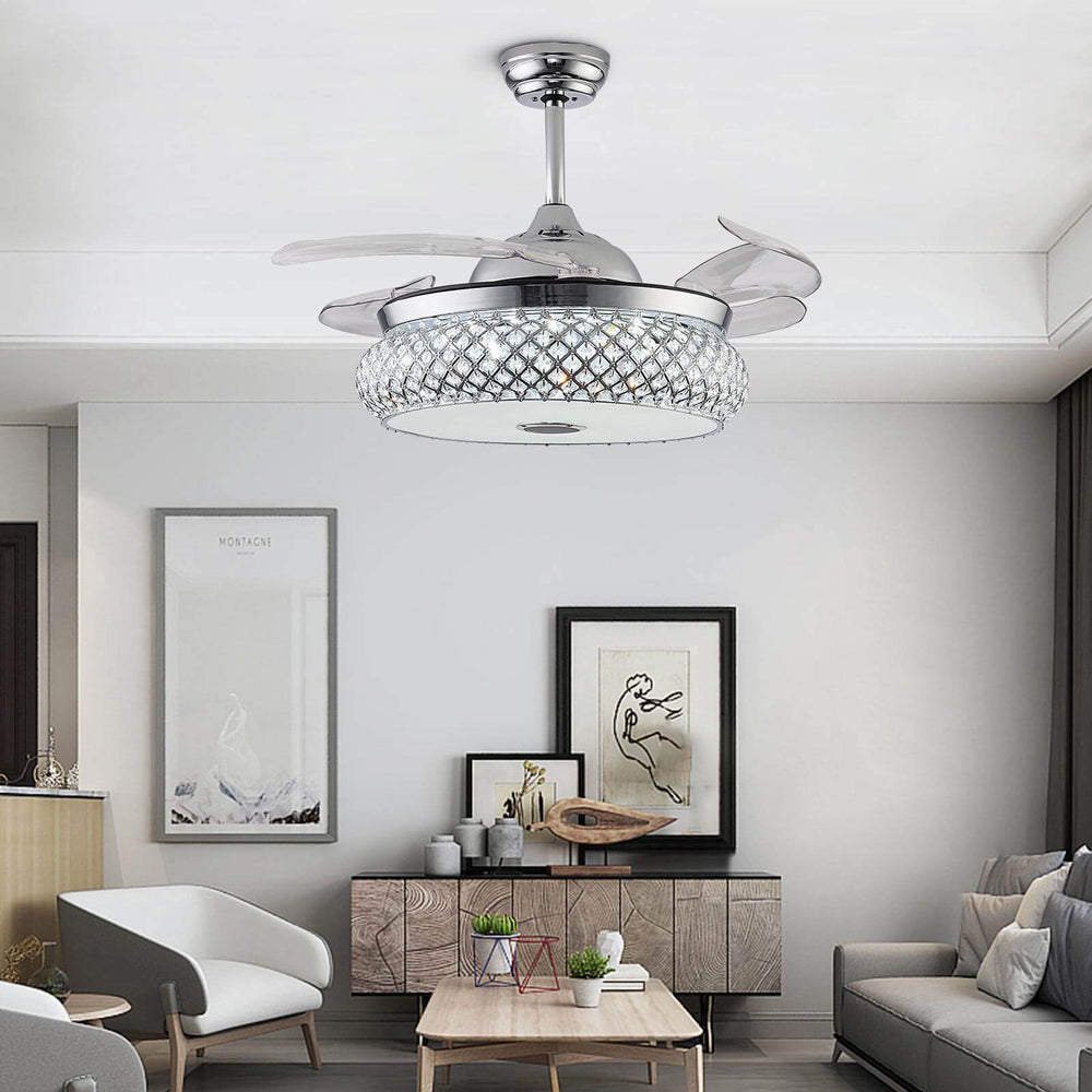 Round Polished Chrome Ceiling Fan With Light MOOONI LIGHTING