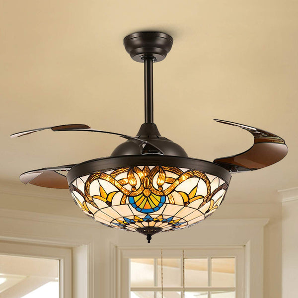 Classic Tiffany Ceiling Fan With Light For Church Mediterranean Style ...