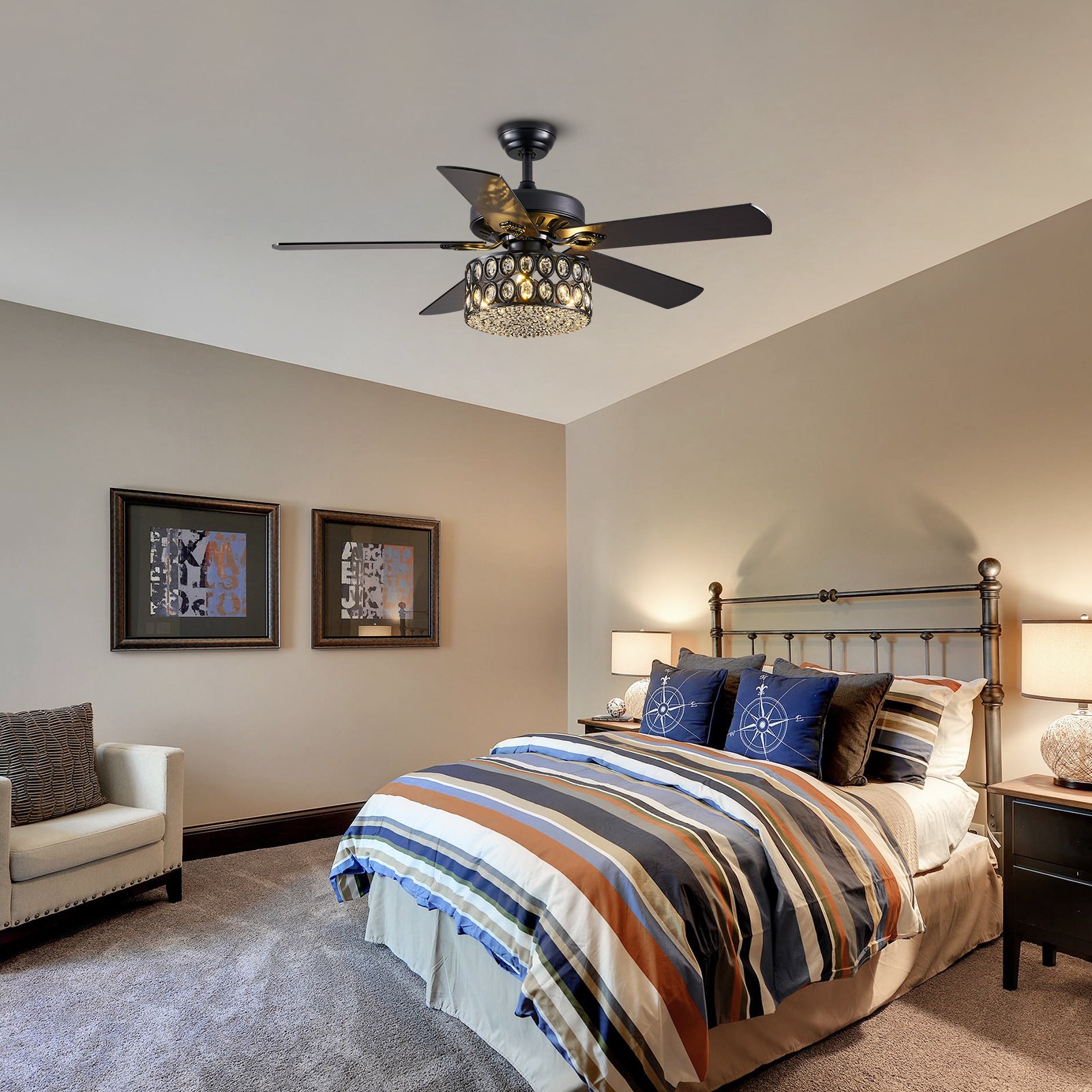 MOOONI-Ceiling-Fan-Light-Matte-Black-Industrial-Double-Layer-Oval-Crystal-Fandelier-50“-Bedroom