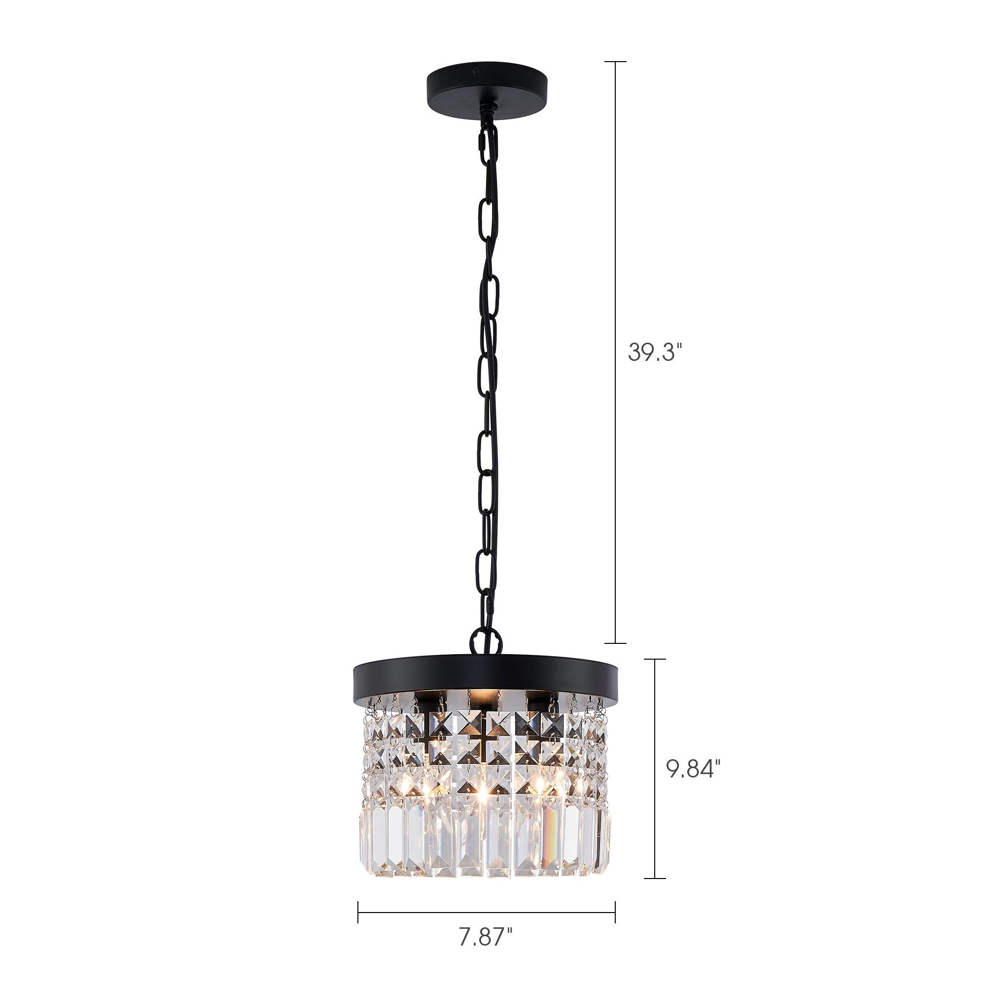 MOOONI-Matte-Black-Round-Crystal-Pendant-Light-Size-7.87"