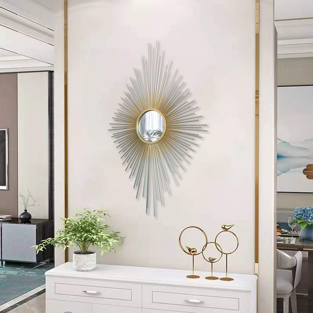 Modern-Gold-Sunburst-Rhombic-Metal-Frame-Round -Wall-Mirror
