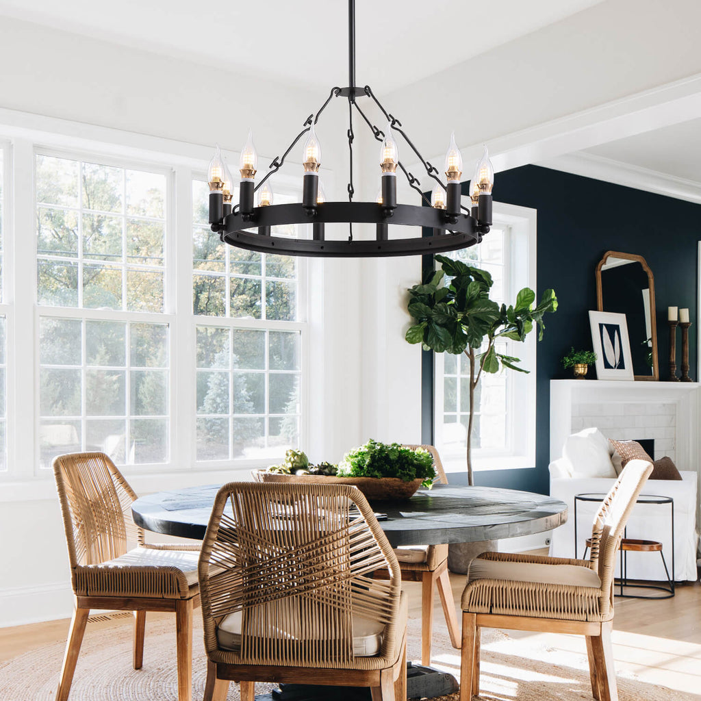 Black round candle chandelier sales