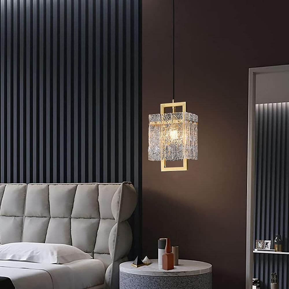 Modern-Gold-Square-Frame-Cracked-Glass-Lampshade-Pendant-Light
