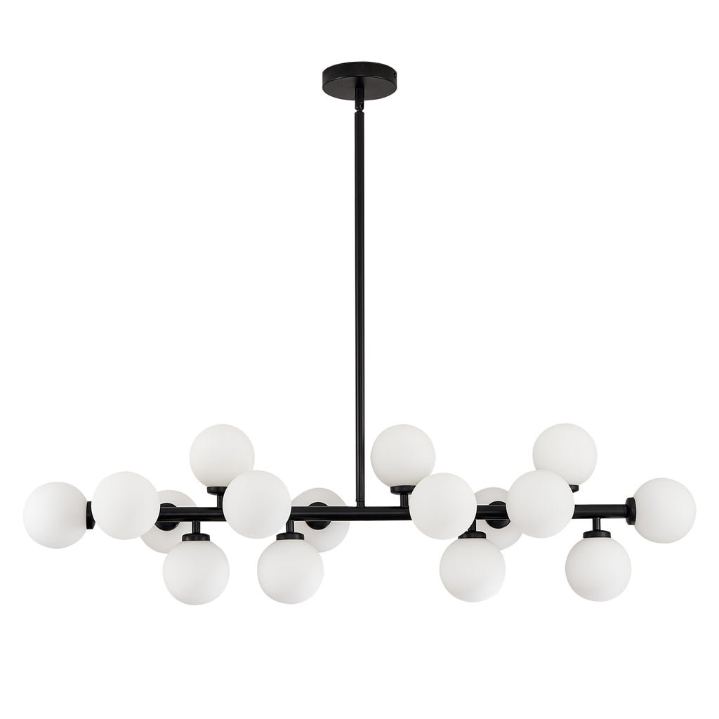 Mid-Century Glass Globe Black Stents Hanging Light