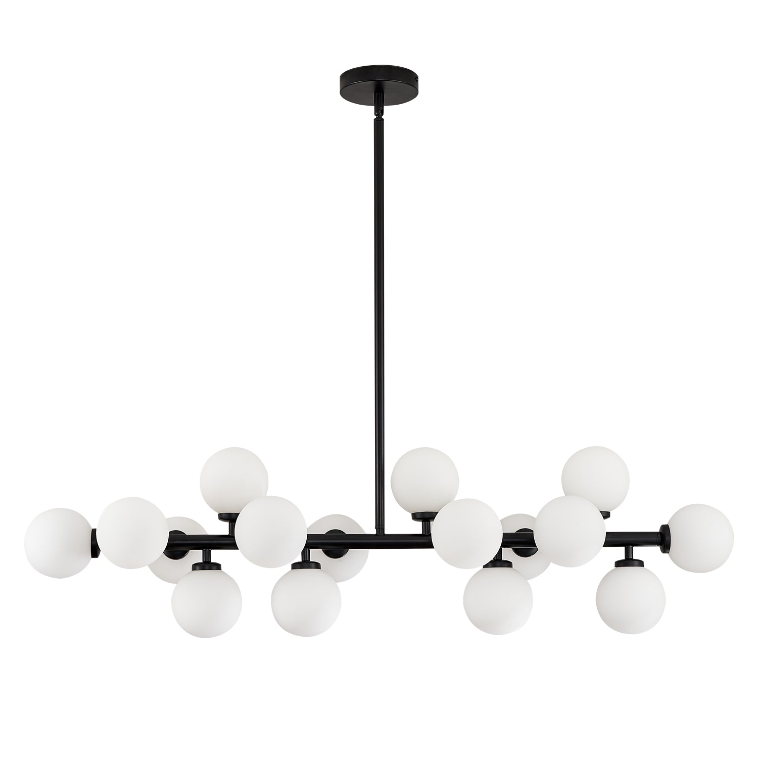 Mid-Century Glass Globe Black Stents Hanging Light