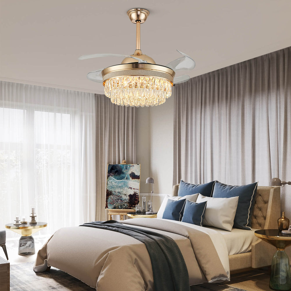 Top Rated French Golden Crystal Retractable Fandelier – MOOONI LIGHTING