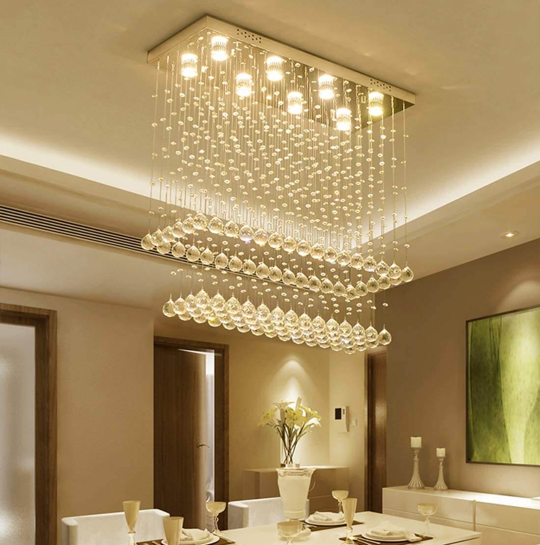 Modern-Chrome-Rectangular-Flush-Mount-Crystal-Chandelier-Dining-Room