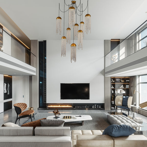 Gold Tassel Crystal Chandelier 9 Lights