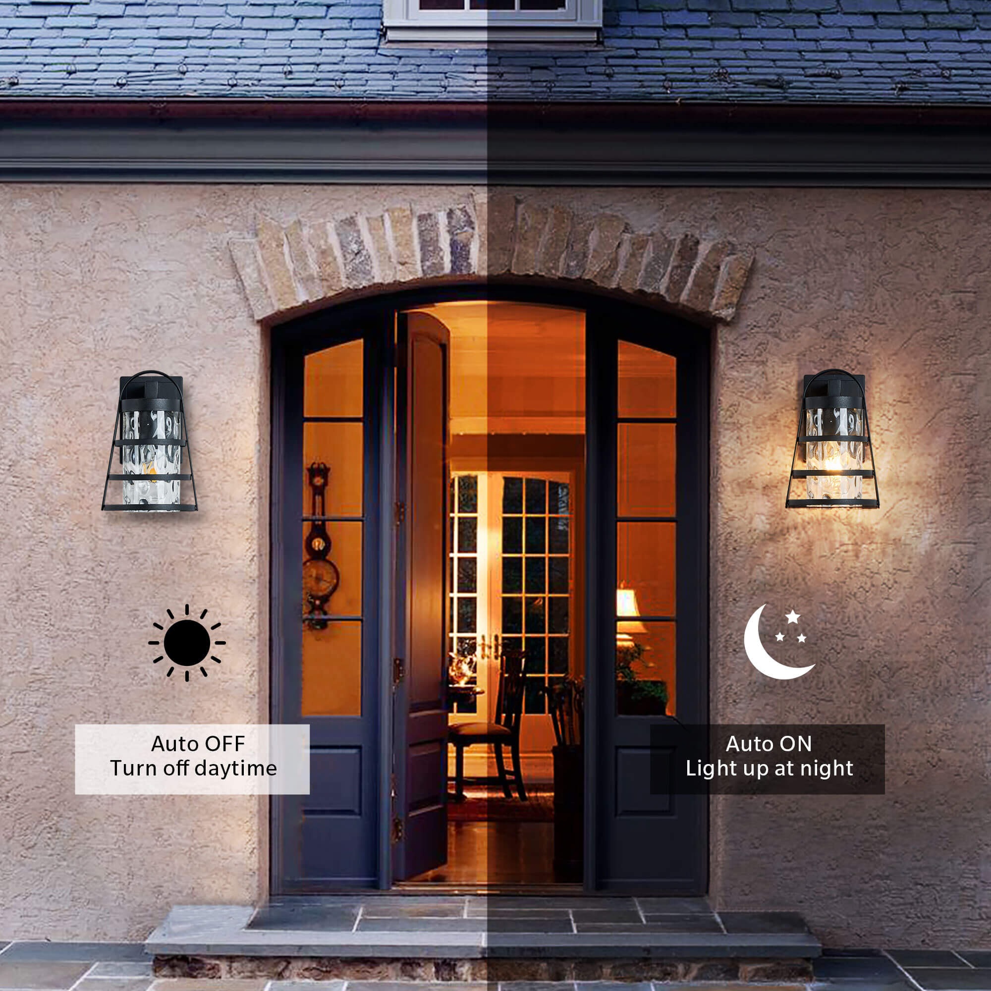 Farmhouse-Matte-Black-Wall-Light-With-Rippled-Glass-Lampshade