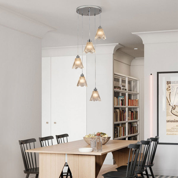 Spiral Chrome Bamboo Hat Glass Chandelier