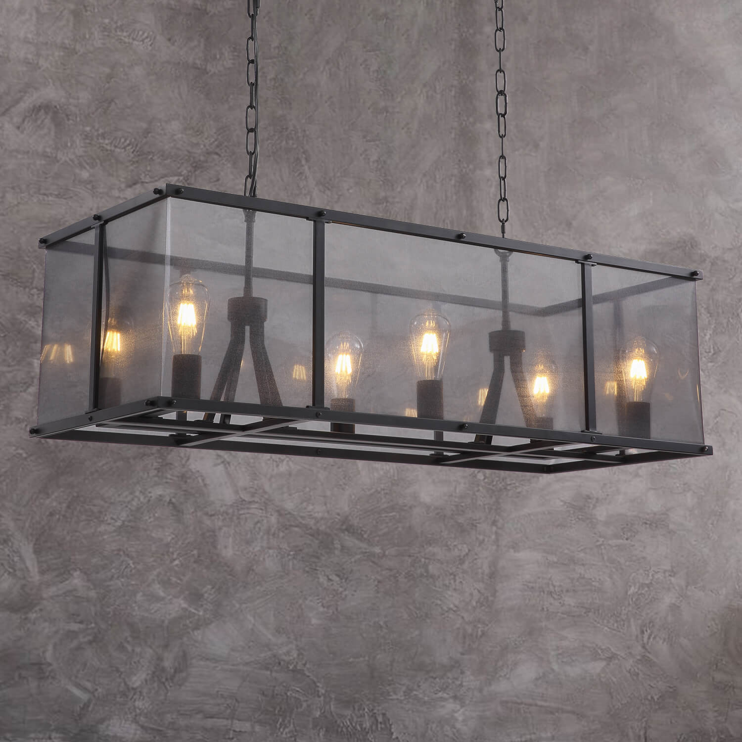 Moooni®Rustic Black Metal Rectangular Grid Square Caged Chandelier