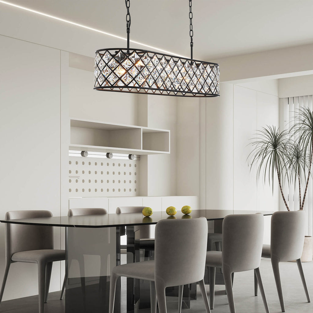 MOOONI-Vintage-Oval-Rectangular-Matte-Black-Crystal-Chandelier-Dining-Room