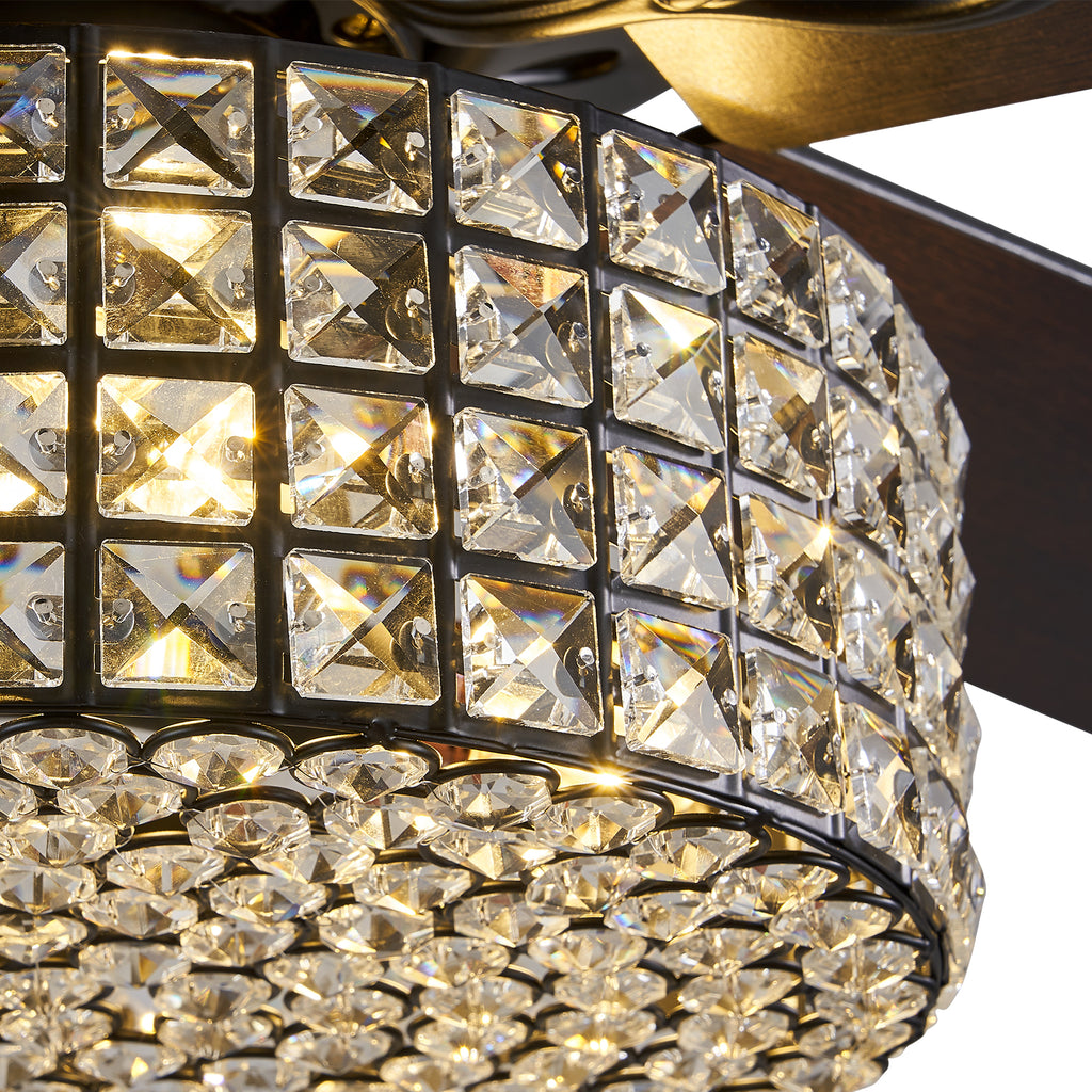 MOOONI-Ceiling-Fan-Light-Matte-Black-Industrial-Four Layer-Crystal-Fandelier-50“-Lampshade