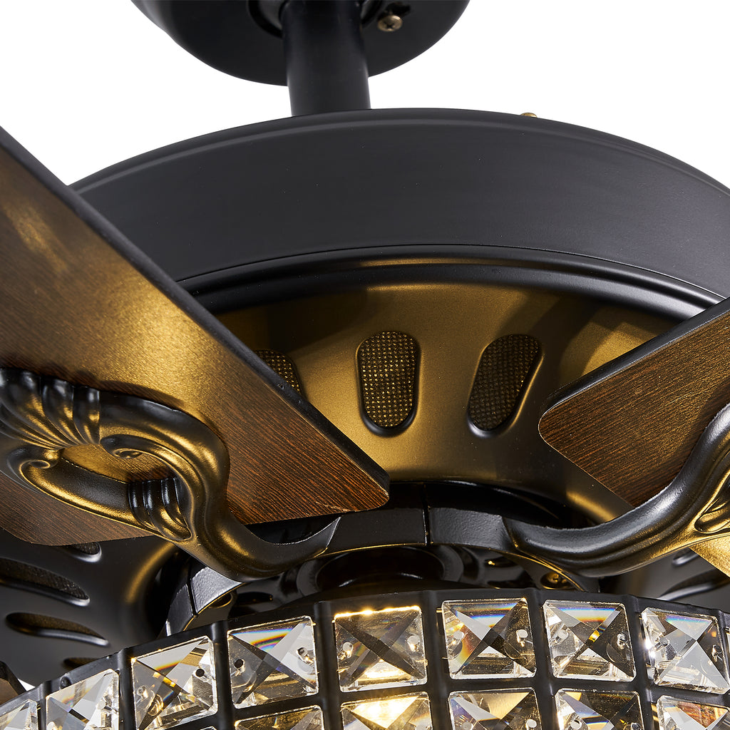 MOOONI-Ceiling-Fan-Light-Matte-Black-Industrial-Four Layer-Crystal-Fandelier-50“-Lampshade