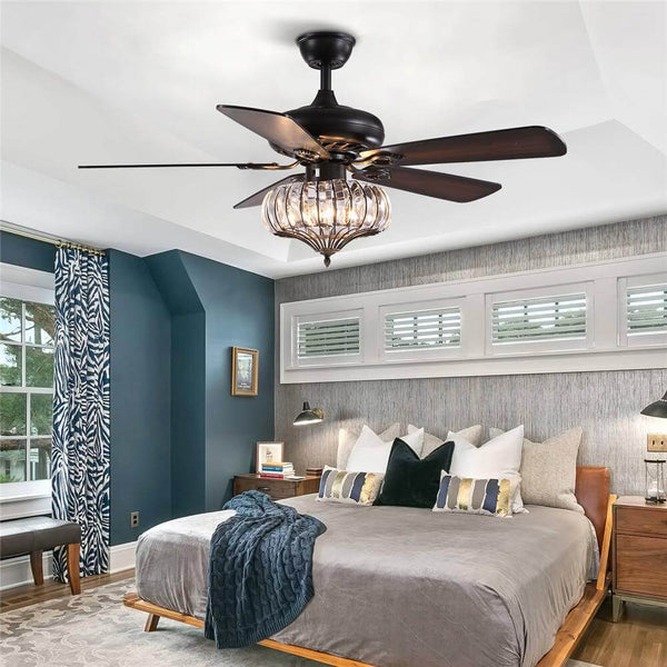 MOOONI-Ceiling-Fan-Light-Matte-Black-Vintage-Look-Crystal-Fandelier-48“-Bedroom