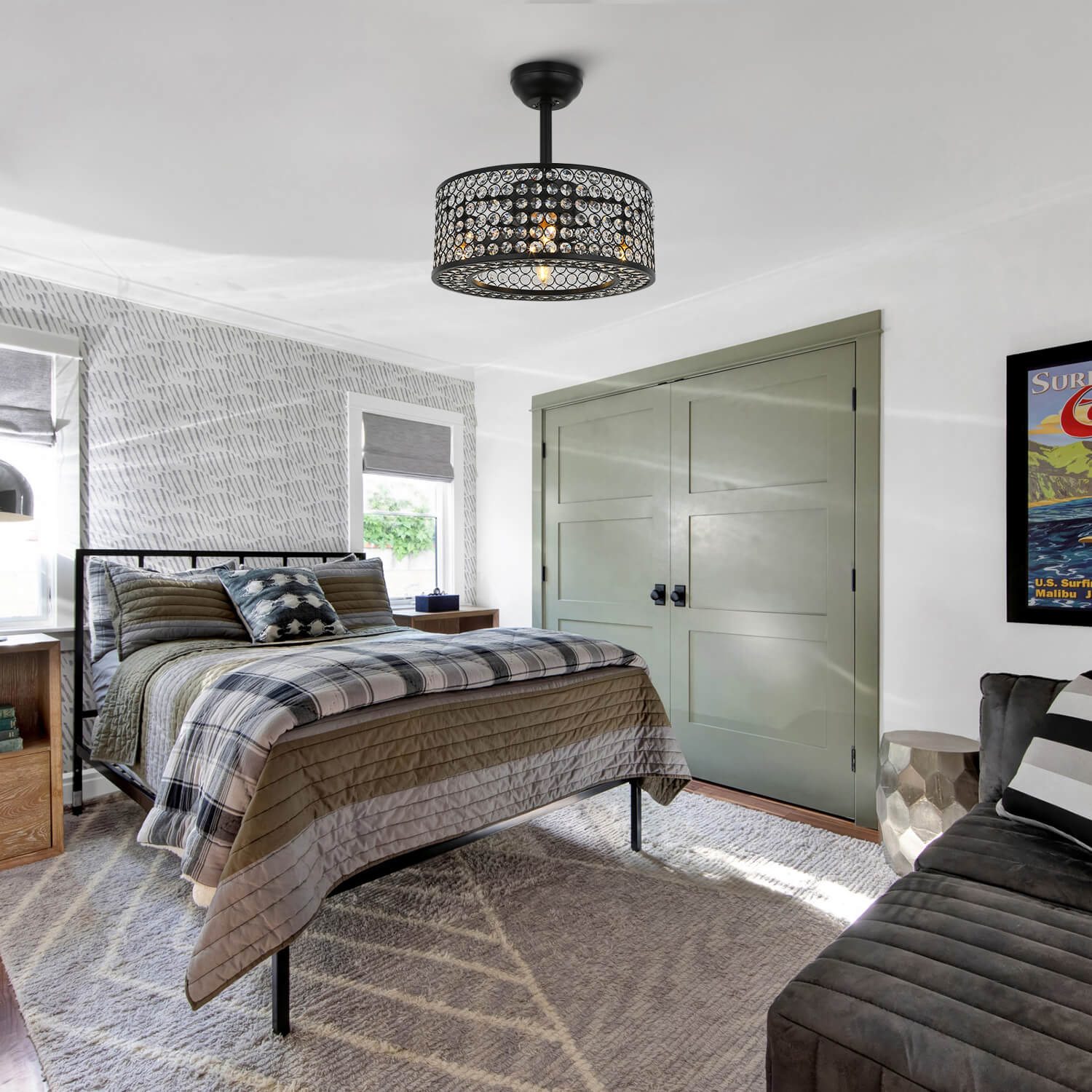 MOOONI-Small-Caged-Ceiling-Fan-Edison-Bulbs-Matte-Black-Industrial-Modern-Drum-Crystal-Fandelier-Bedroom