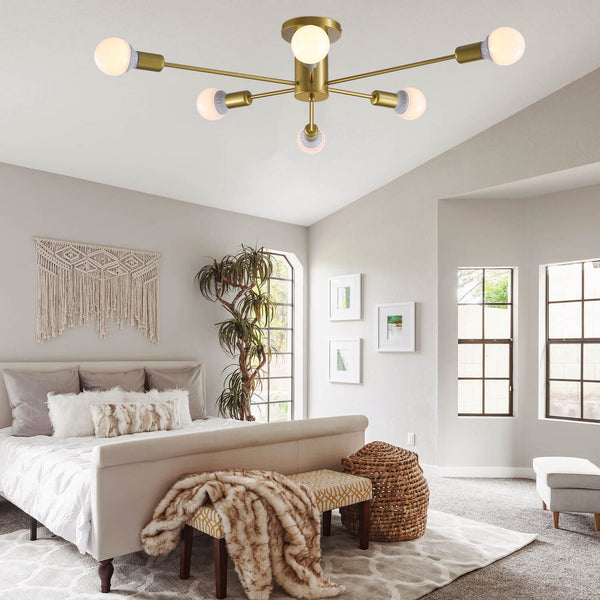 Mid-Century Gold Frame Globe Chandelier 6 Lights