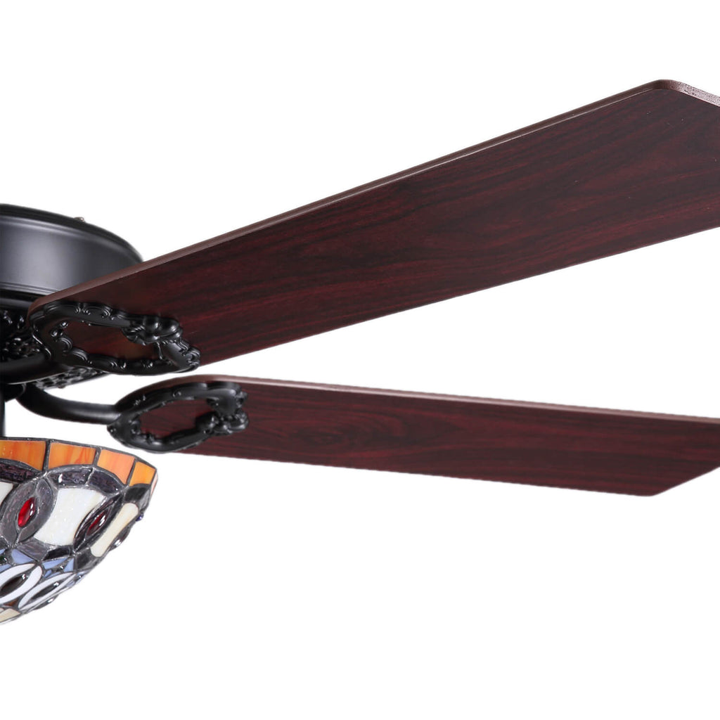 MOOONI-Ceiling-Fan-Light-Matte-Black- Tiffany-Art-Class-Fandelier-51“-Wood-Blade