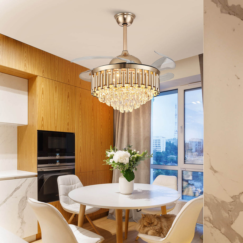 Top-Rated K9 Crystal Round Gold Retractable Fandelier