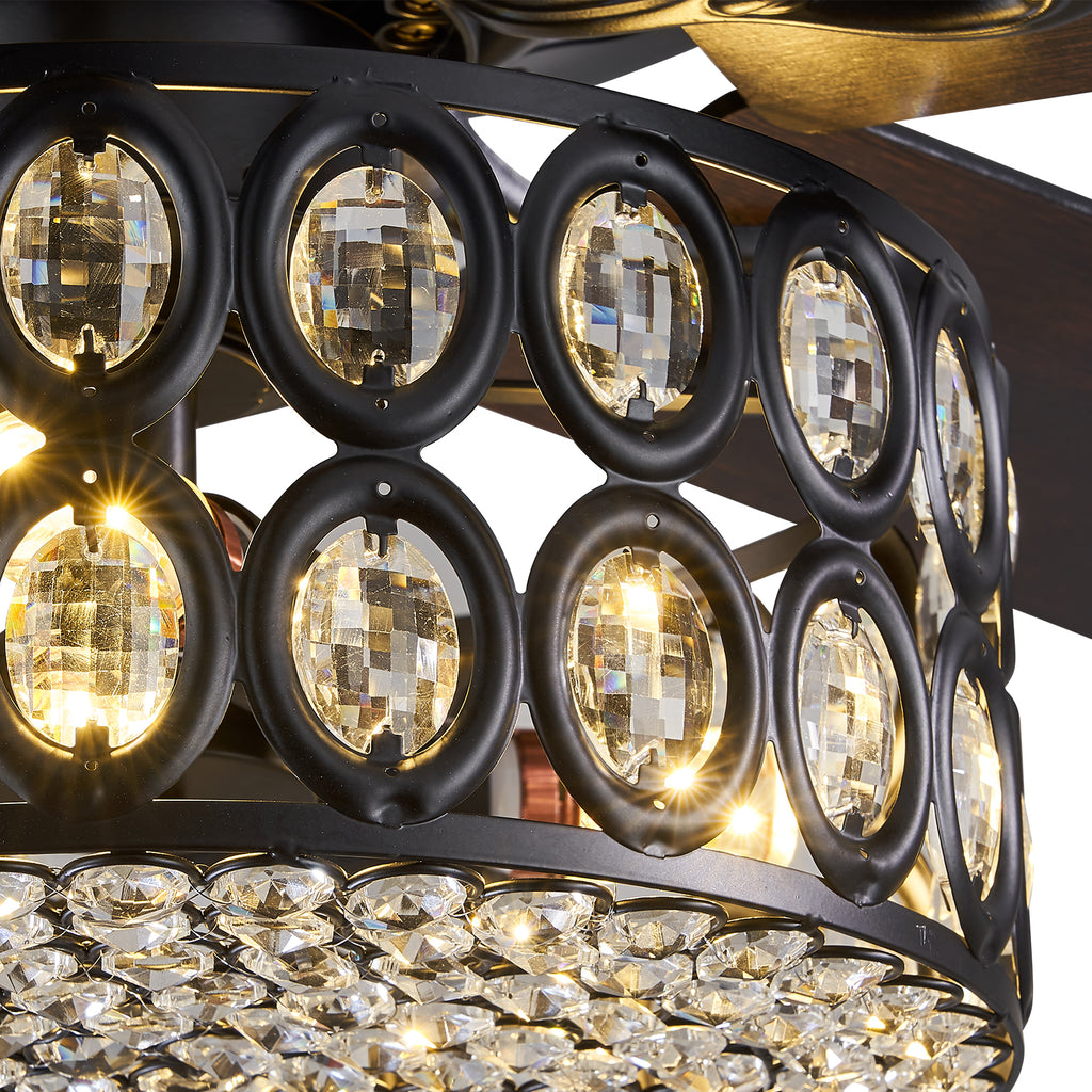 MOOONI-Ceiling-Fan-Light-Matte-Black-Industrial-Double-Layer-Oval-Crystal-Fandelier-50“-Crystal-Detail