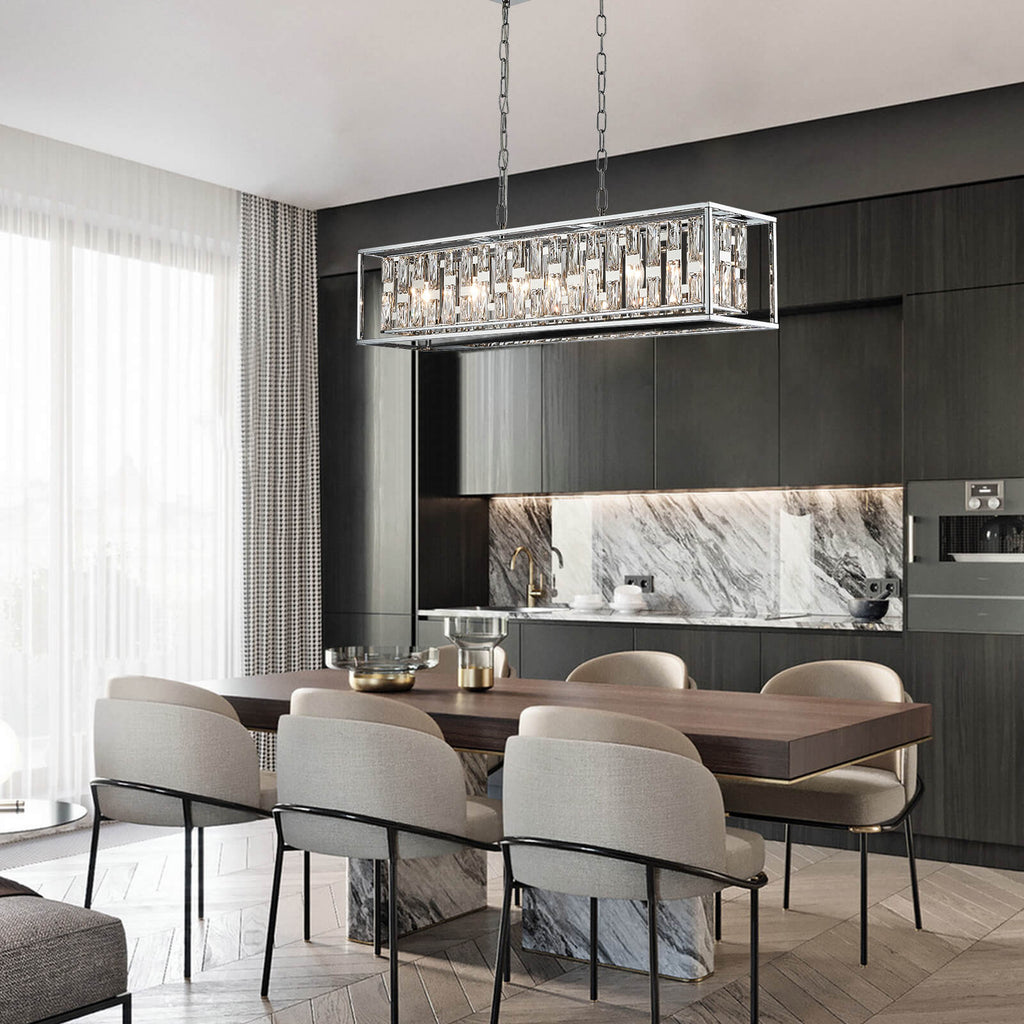 Silver Metal frame Rectangular Crystal Chandelier
