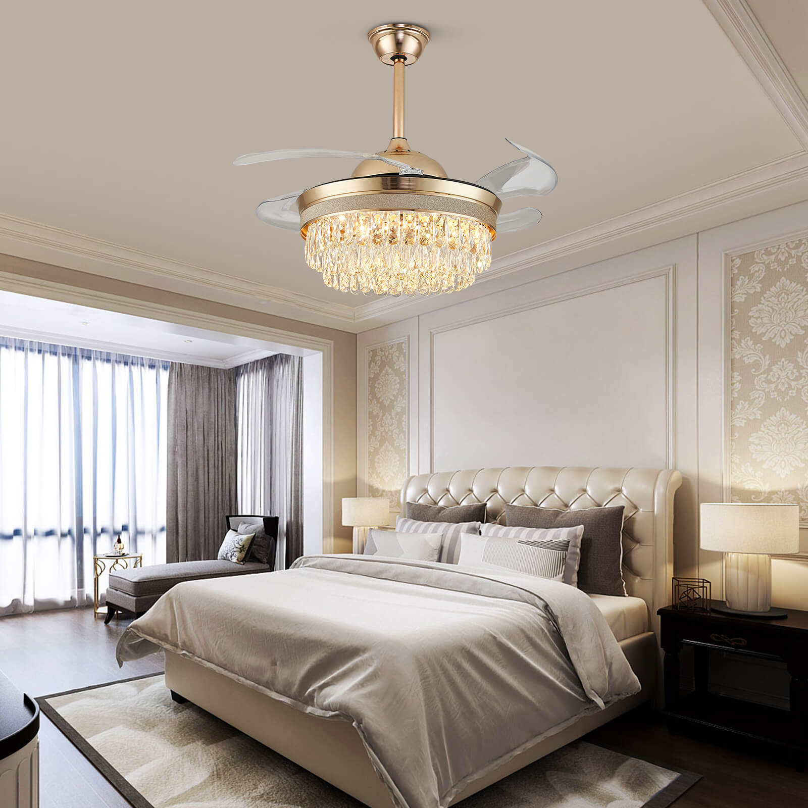 Top Rated French Golden Crystal Retractable Fandelier