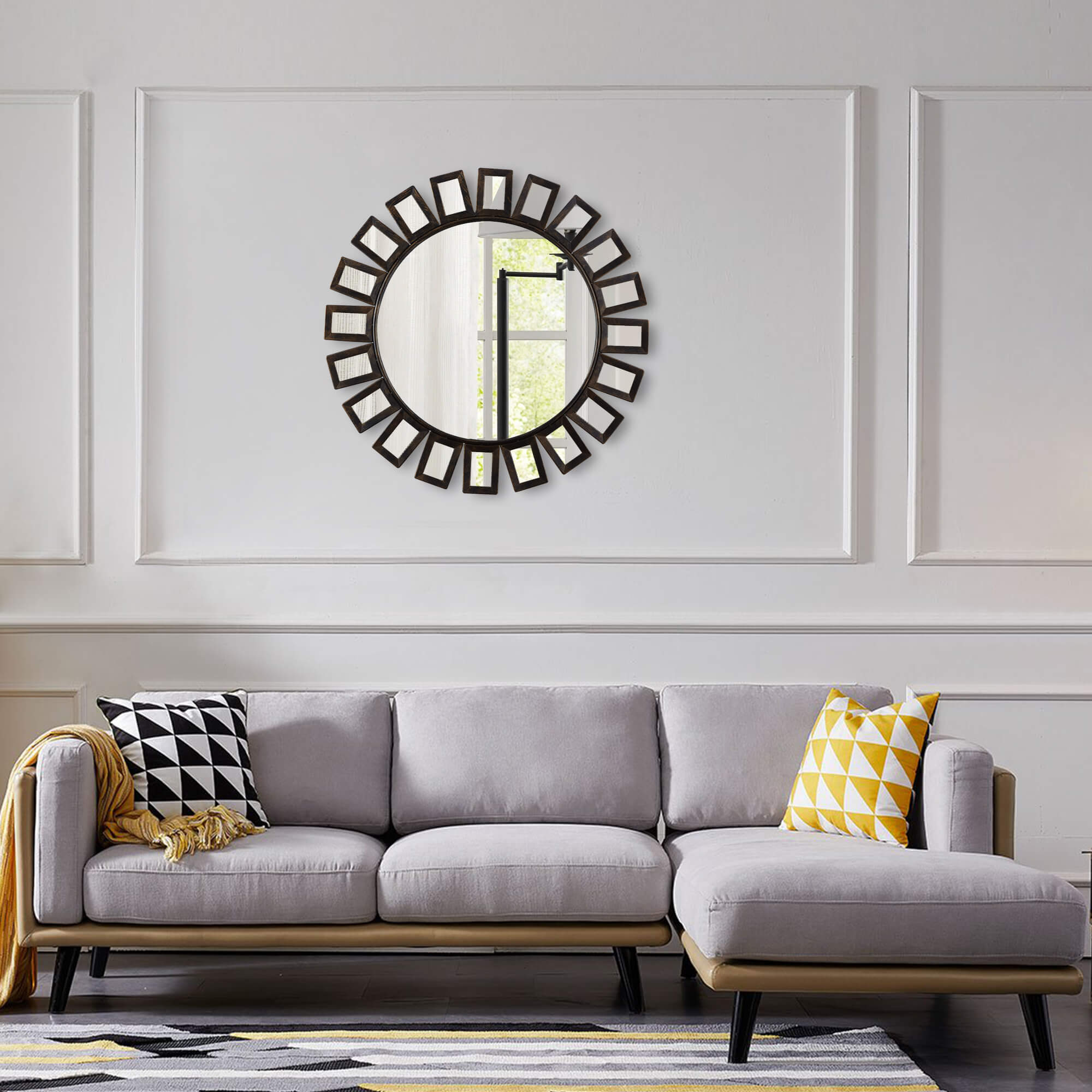 Vintage-Black-Metal-Frame-Round-Wall-Mirror