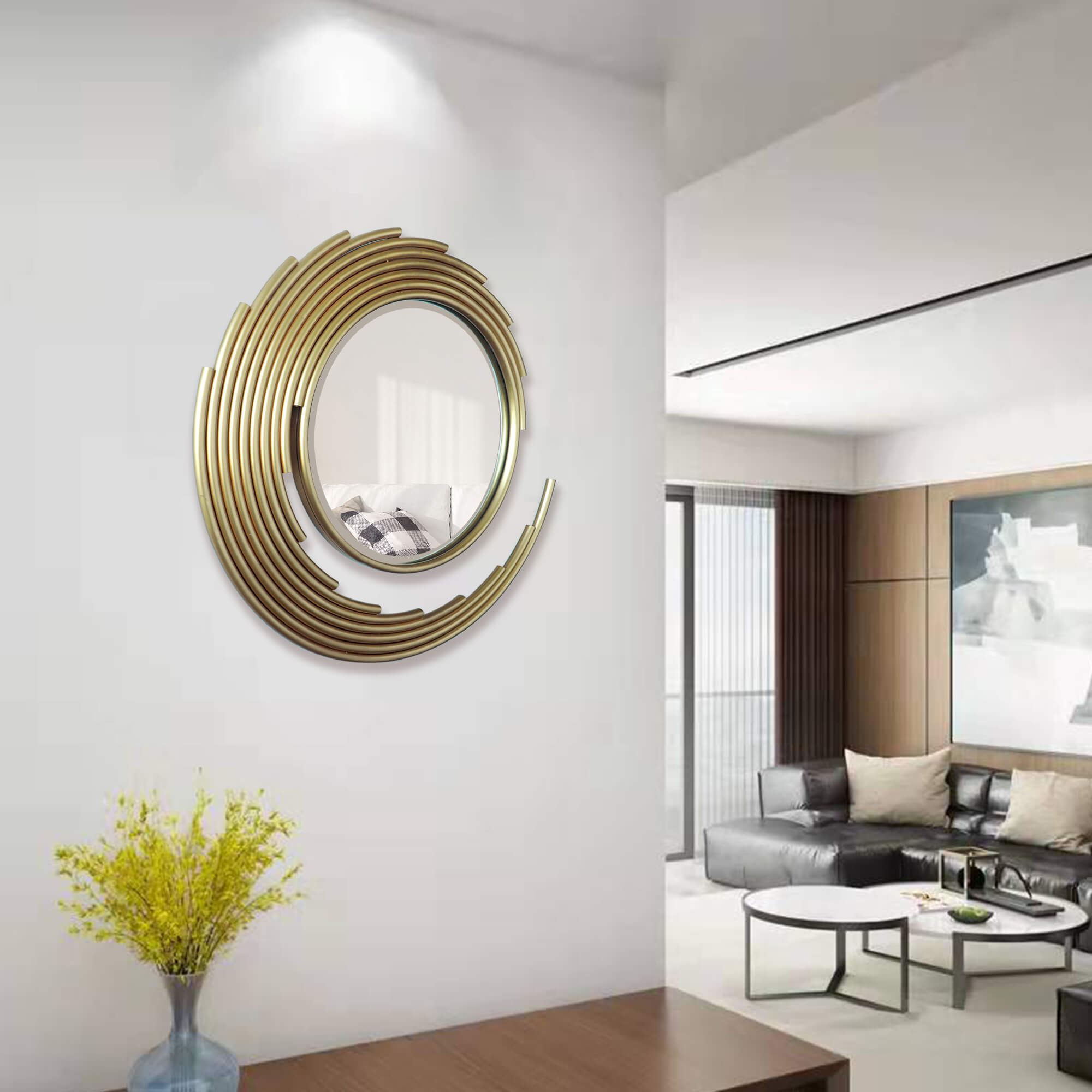 Modern-Gold-Metal-Frame-Round -Wall-Mirror