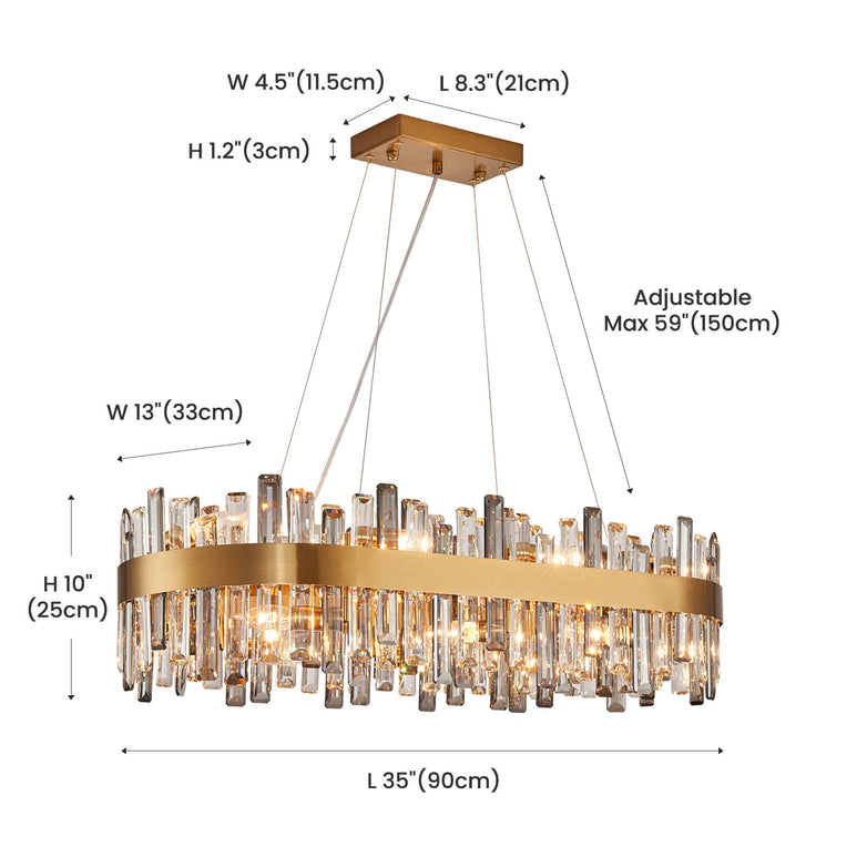 Gold Cross Crystal Bar Oval Chandelier