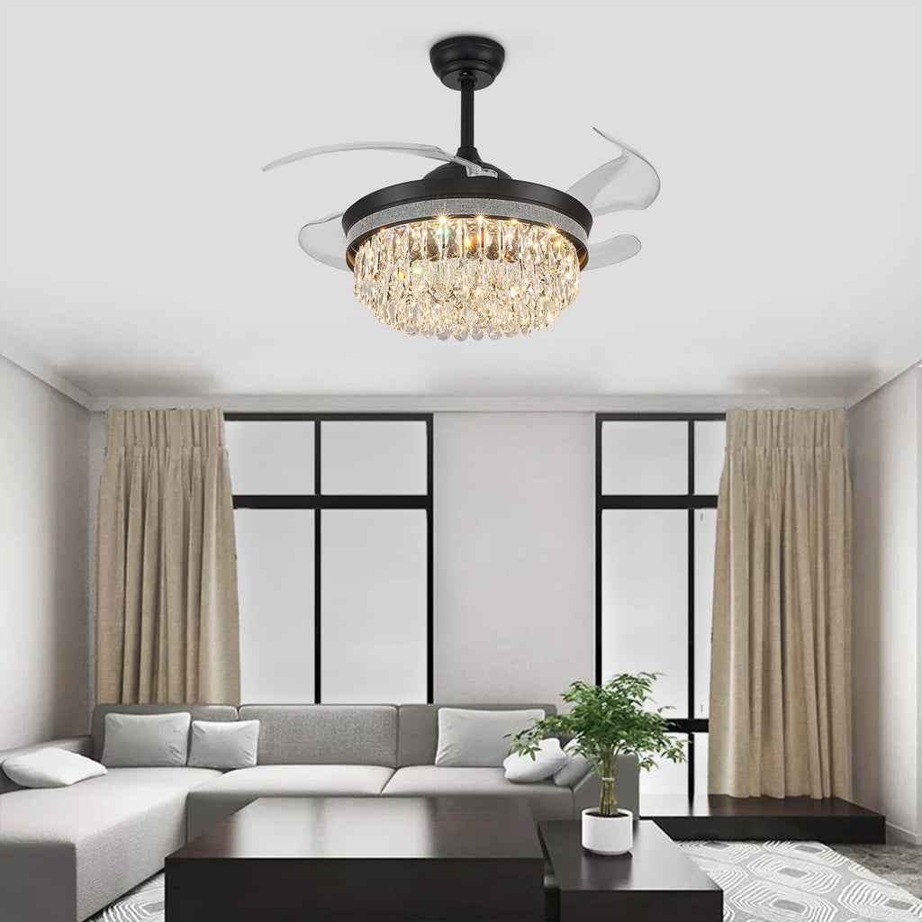 Top Rated Matt Black Retractable Crystal Fandelier