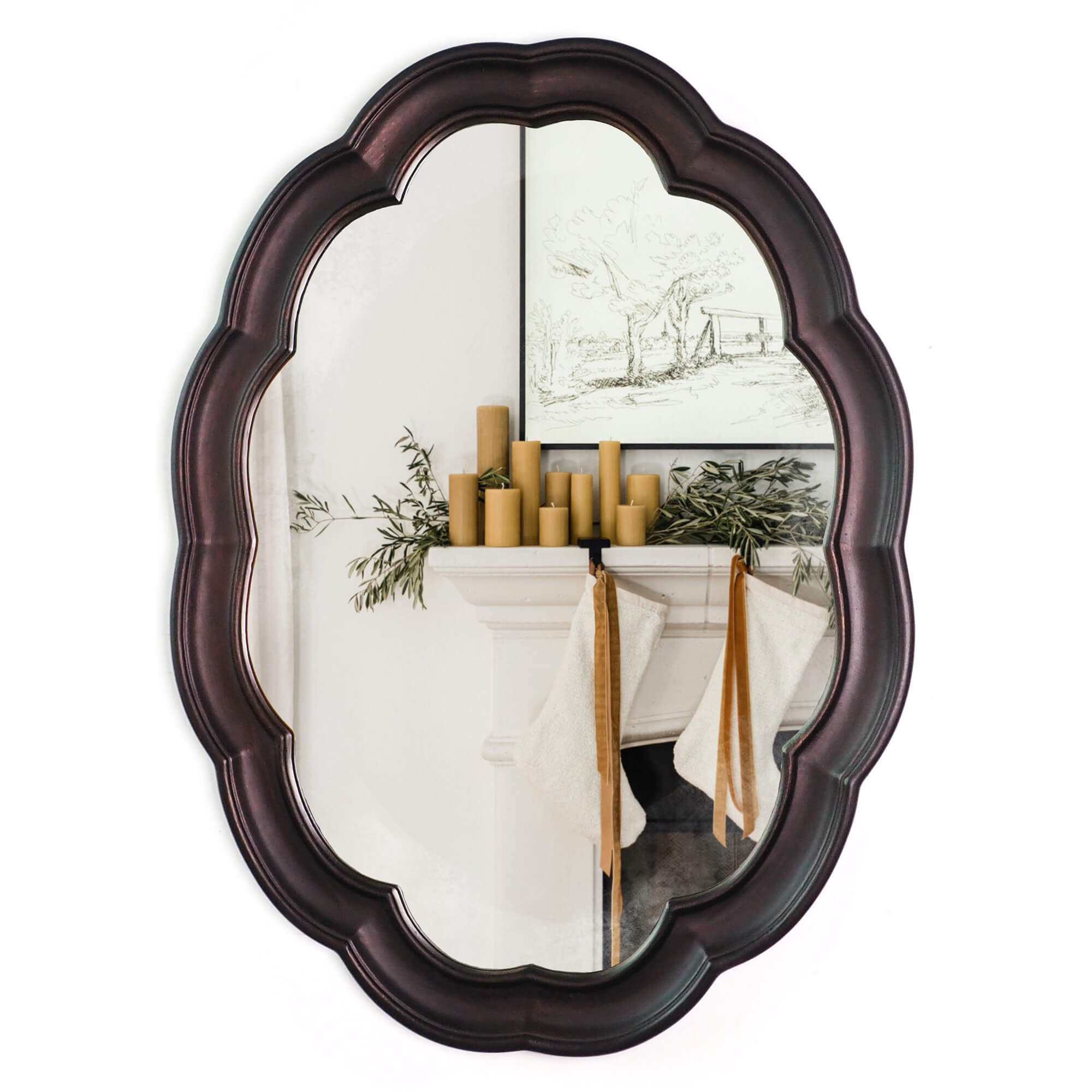 Vintage-Gold-Scalloped-Metal-Frame-Round-Wall-Mirror