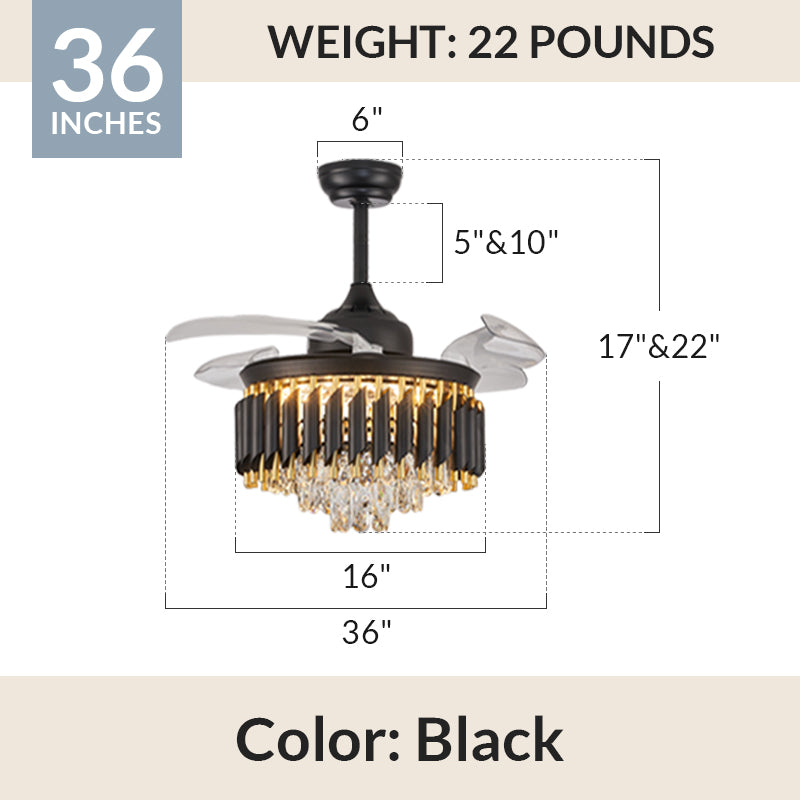 Black Brooklyn Fandelier, Retractable Chandelier Fan with Lights