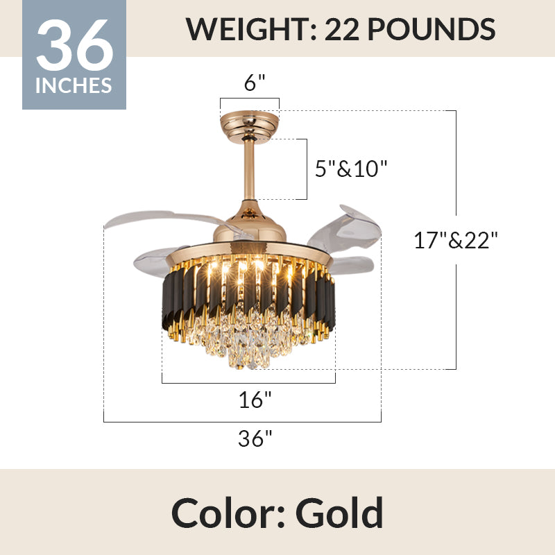 Black & Gold Fandelier Retractable Chandelier Fan with Lights