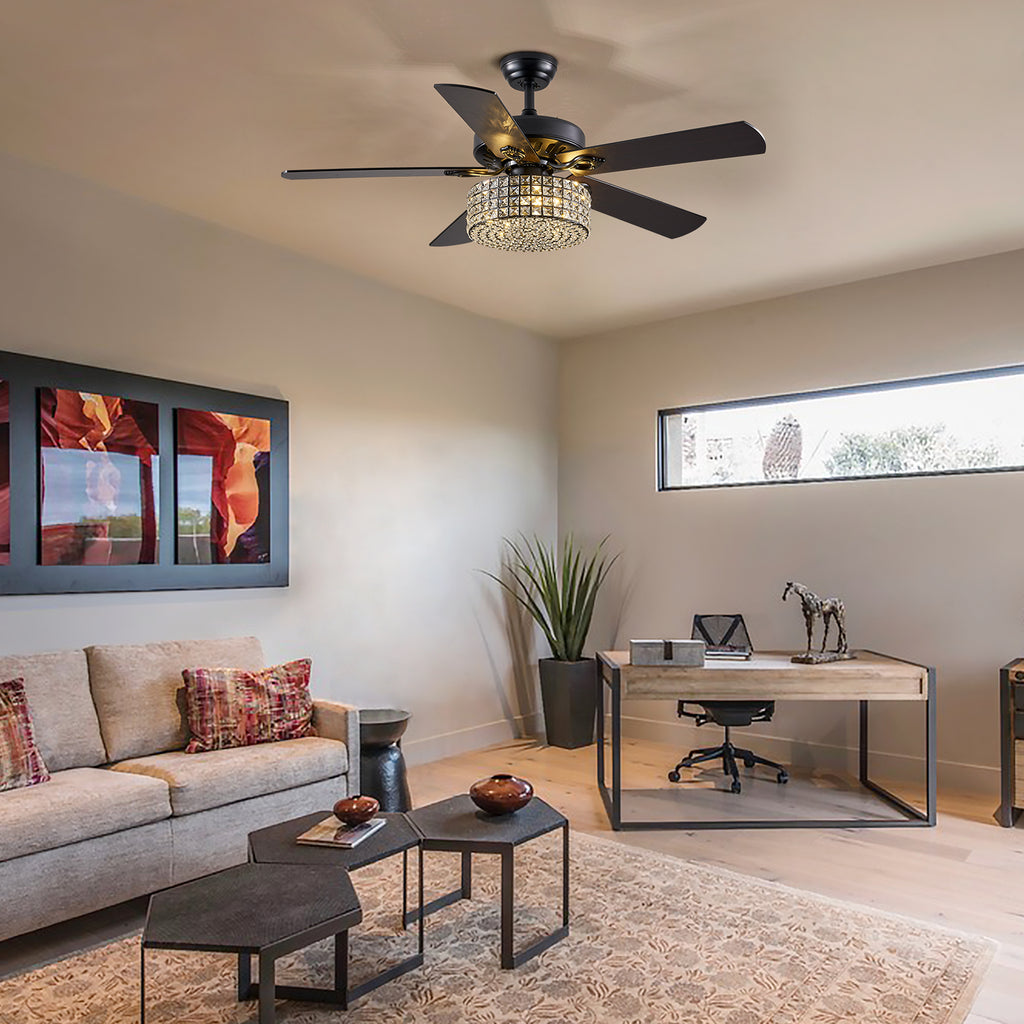 MOOONI-Ceiling-Fan-Light-Matte-Black-Industrial-Four Layer-Crystal-Fandelier-50“-Living-Room