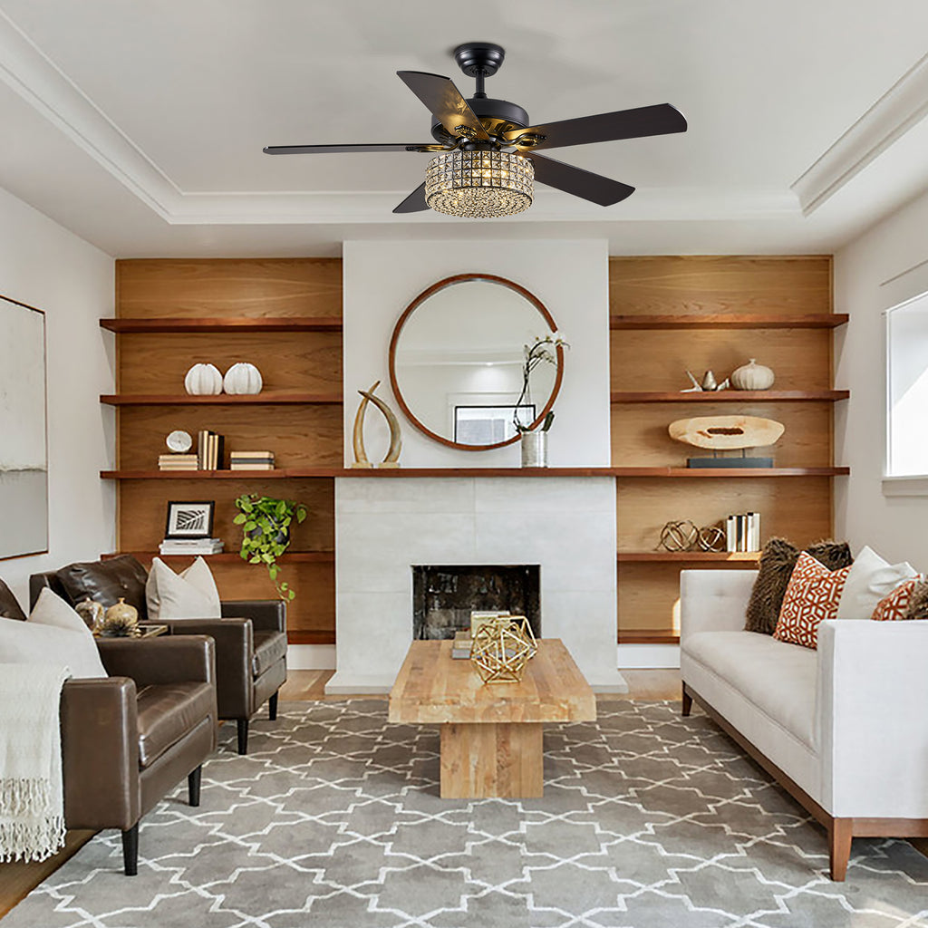 MOOONI-Ceiling-Fan-Light-Matte-Black-Industrial-Four Layer-Crystal-Fandelier-50“-Living-Room