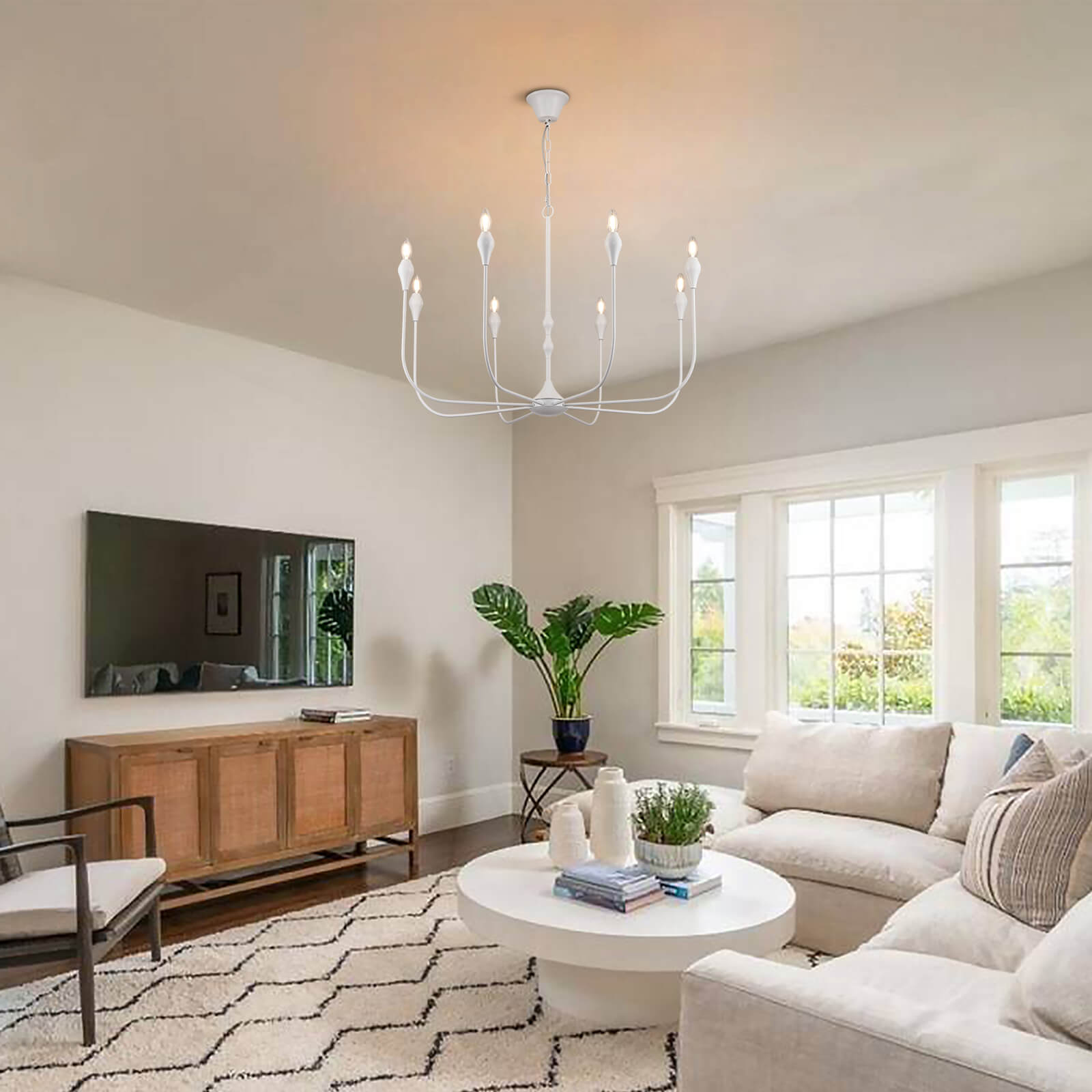 White Teardrop Candle Chandelier 8 Lights