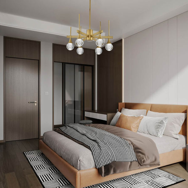 Sputnik 6 Lights Drop-shaped Globe Crystal Pandent Light