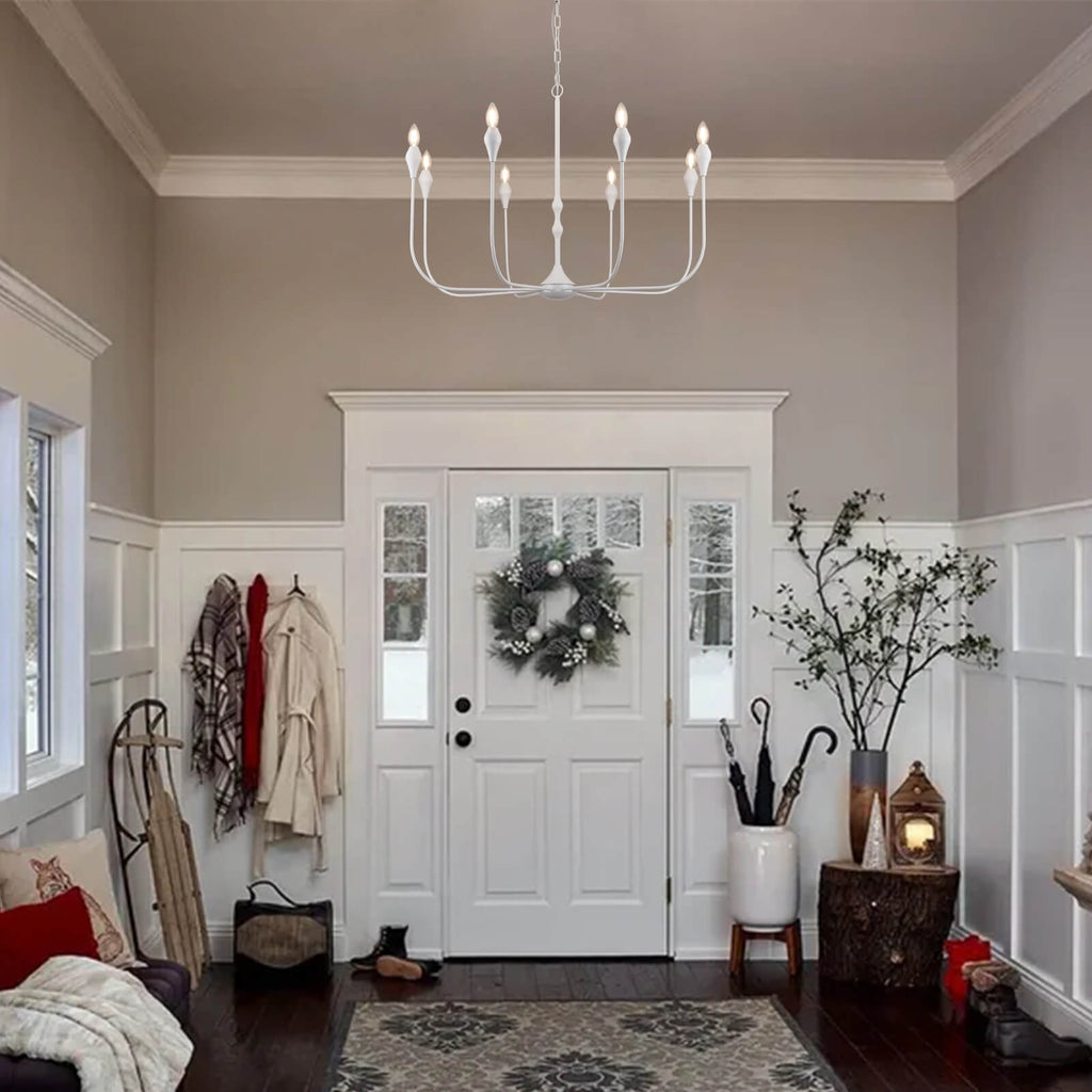 White Teardrop Candle Chandelier 8 Lights