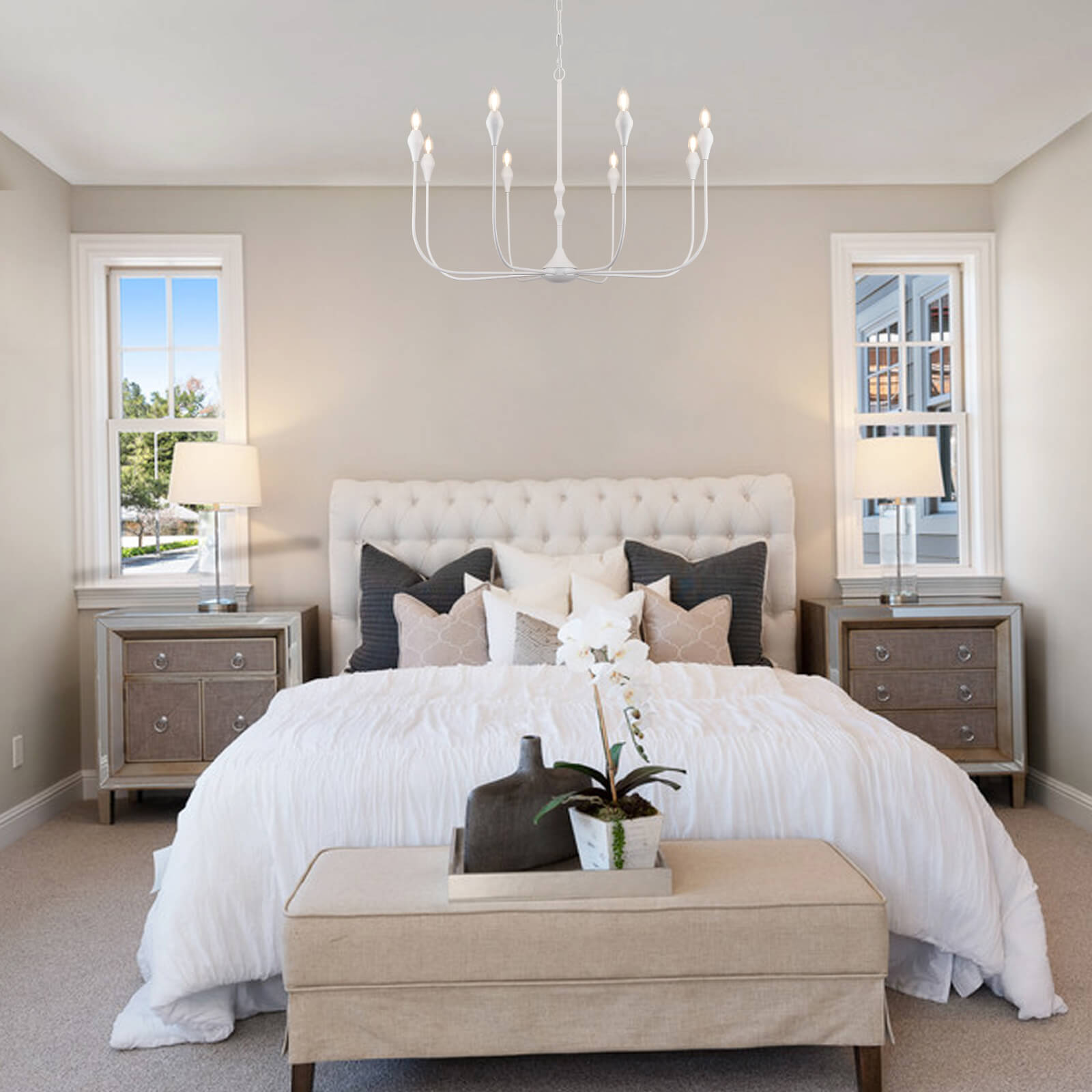 White Teardrop Candle Chandelier 8 Lights