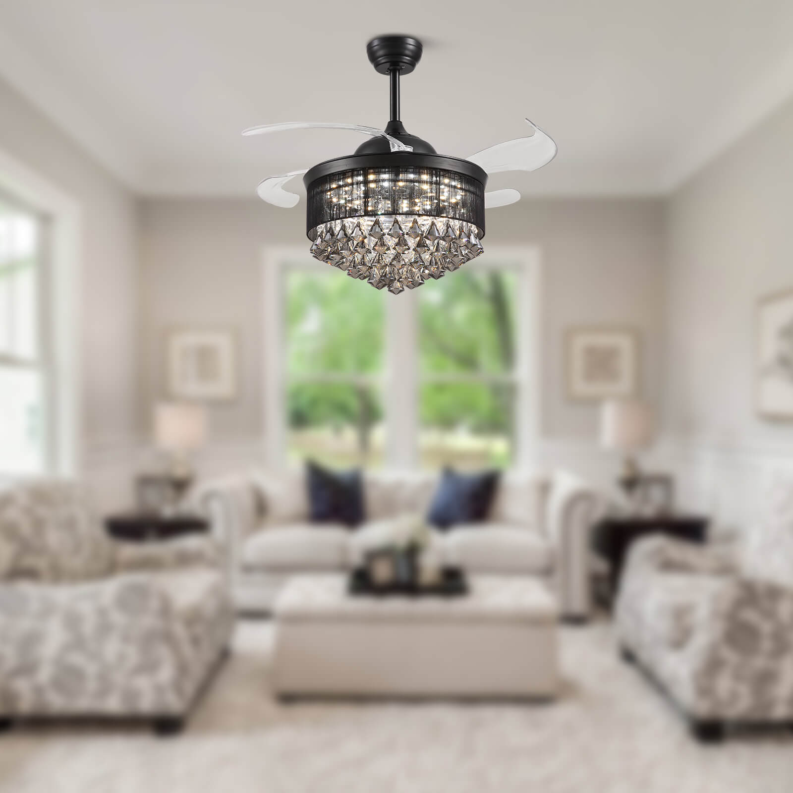 Luxury Black Crystal Fandelier 42''