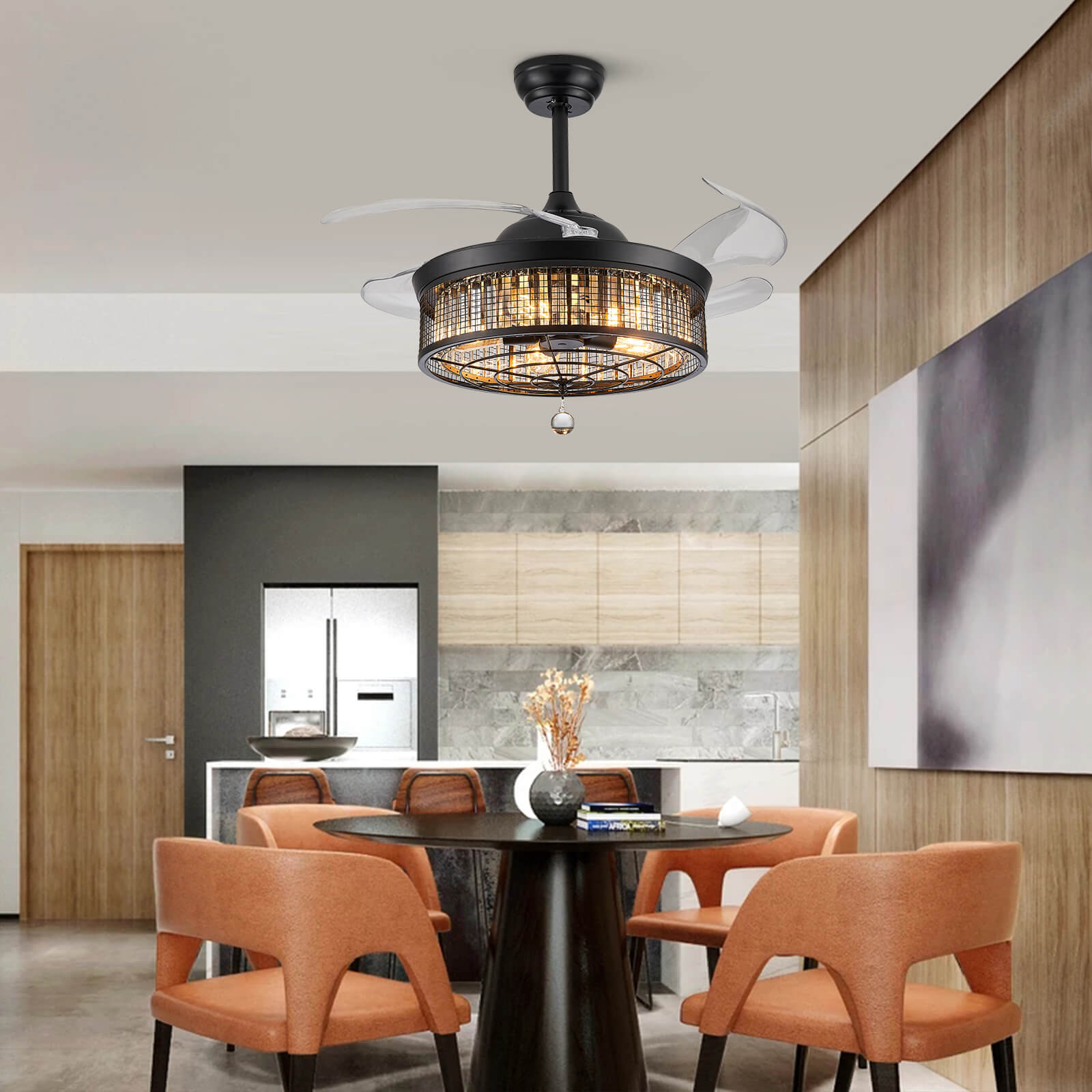 Gorgeous Mesh Caged Ceiling Fan With Light 42"